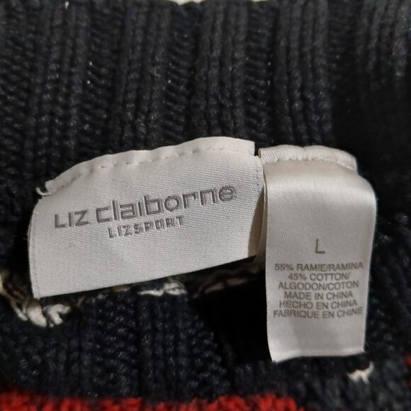 VTG Liz Claiborne Large Mock Neck Cotton Blend Red/Black/White Block Sweater - Picture 2 of 13